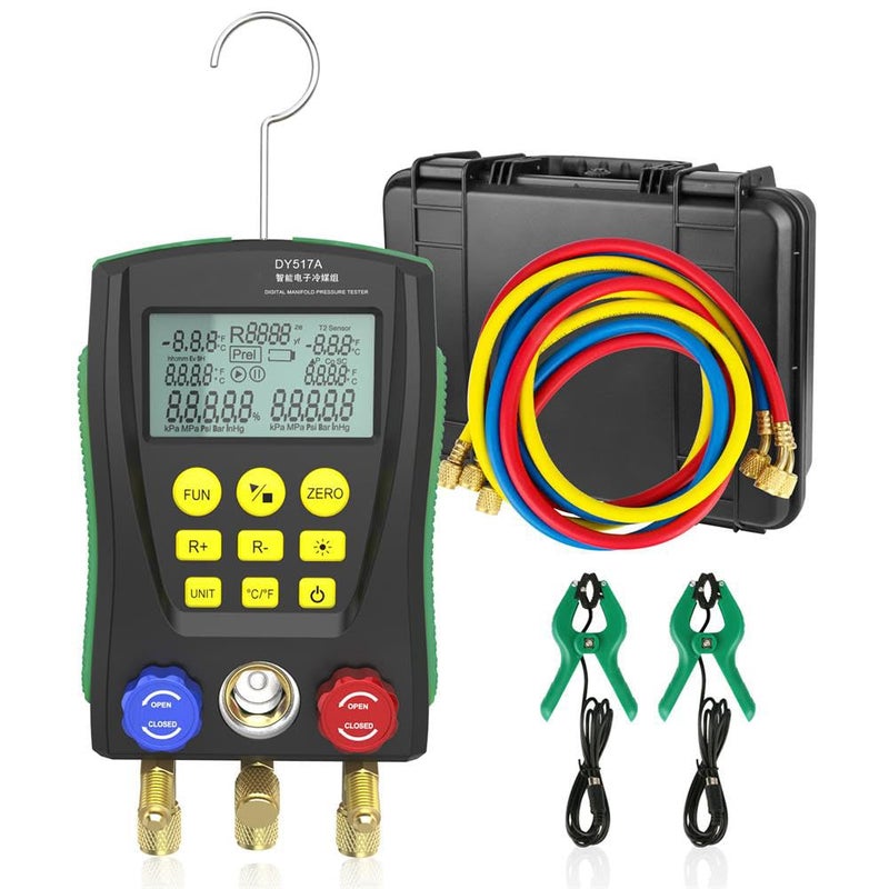 KAISAL HVAC Gauges Digital Manifold Gauge Set Dual Pressure&Temp Test 89 Refrigerant Gauges R22 R134A R410A Refrigerant Recharge Kit HVAC Manifold Vacuum AC Gauge with Hoses for Air Conditioning/Refrigerator - Image 1
